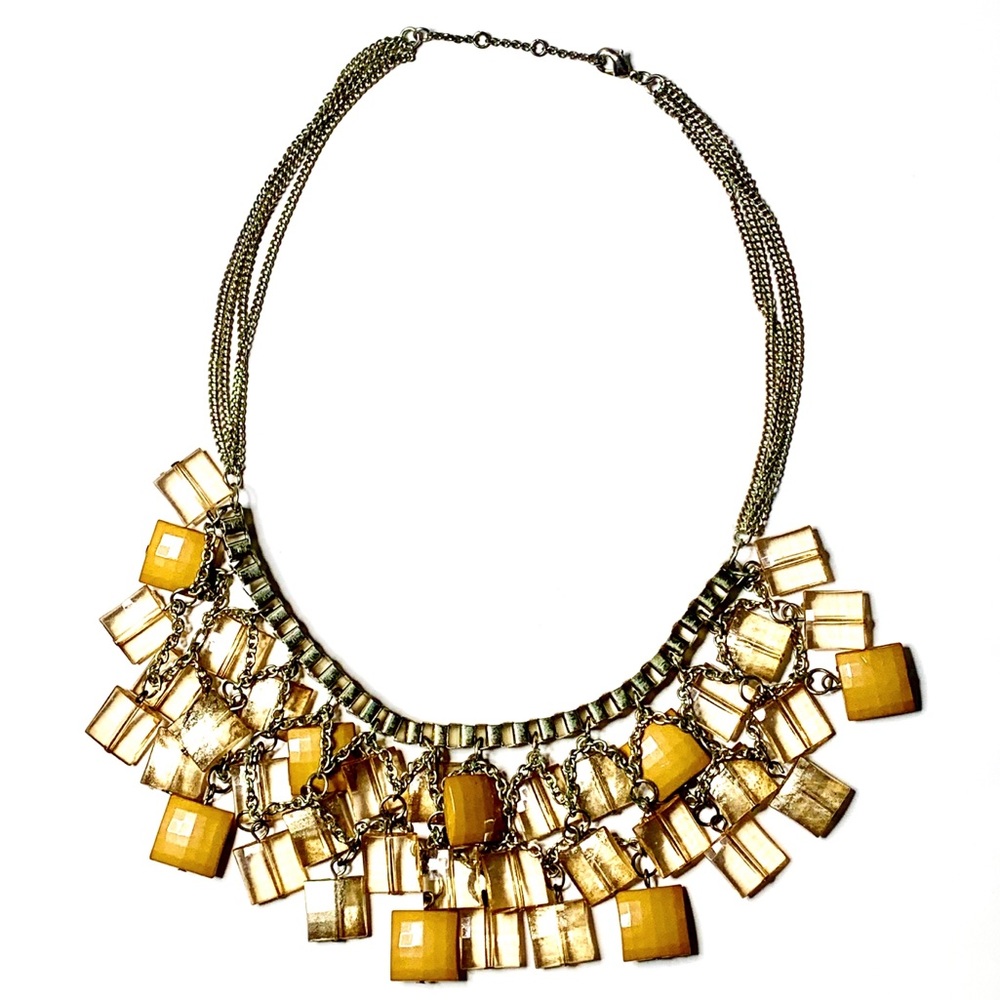 Golden Square Stoned Necklace on Box Chain